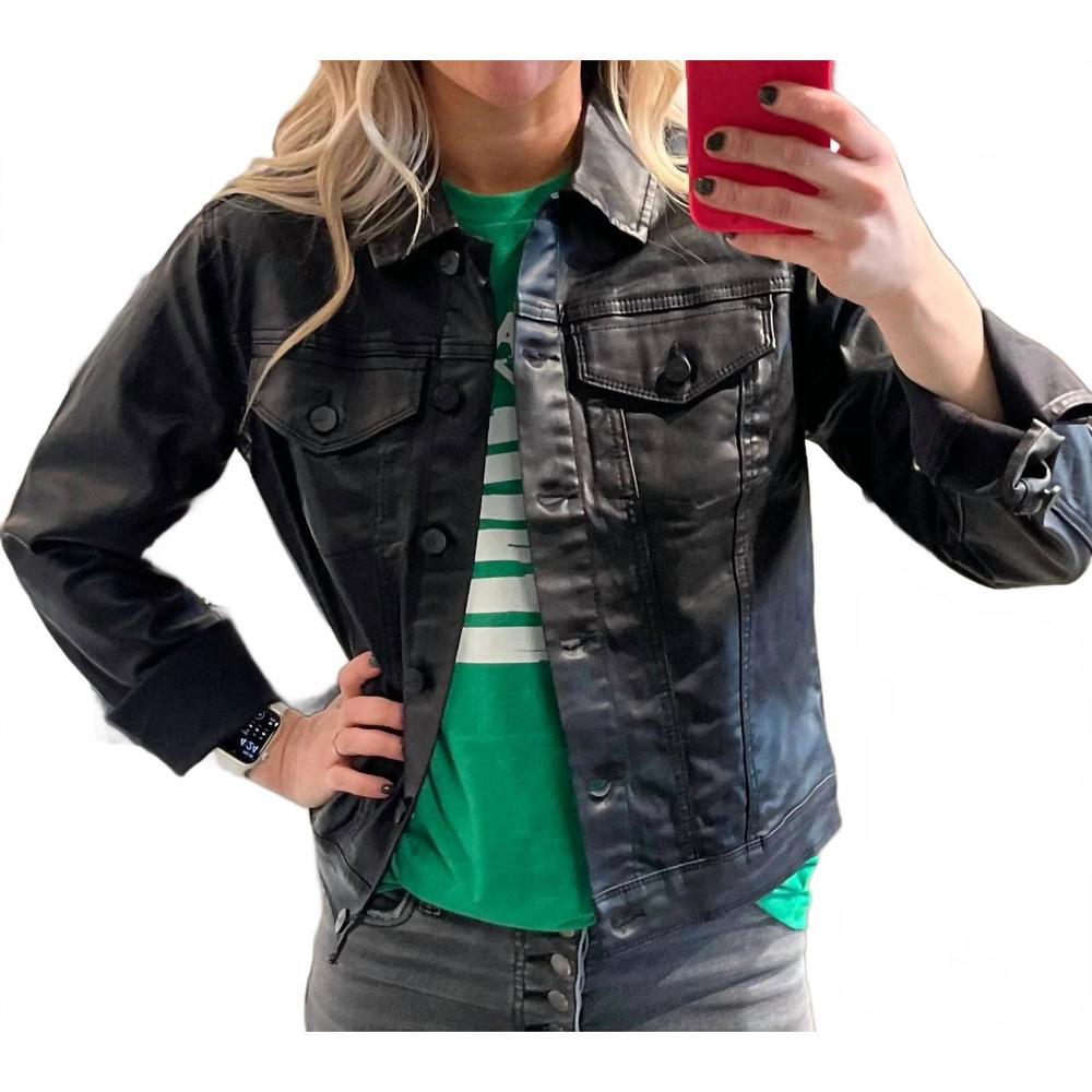 NEW 1822 DENIM classic coated denim jacket in black - Picture 2 of 3